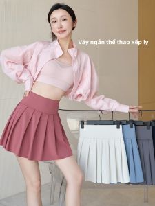 MiiOW | Váy ngắn xếp ly chữ A cạp cao mùa hè 2025 Váy ngắn xếp ly giả hai mảnh che hông thon gọn cho nữ Váy ngắn xếp ly thường ngày