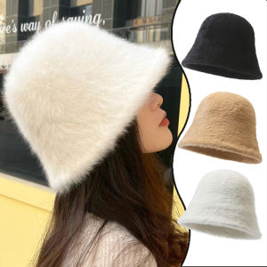ขนกระต่ายเทียมหมวกปีกรอบสำหรับผู้หญิงหมวกแก๊ปหนาชาวประมงหนาอบอุ่นในฤดูใบไม้ร่วงฤดูหนาว