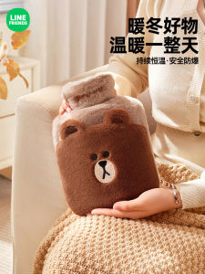 Thickened Plush Brown Bear Rechargeable Hot Water Bag Womens Soft Cartoon Heated Bed Warm Hand Pad Stomach Heating Therapy