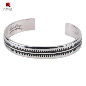 Dazhuo Diz Serrated 925 Sterling Silver Vintage Tattoo Bracelet