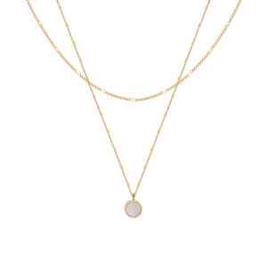 2 lapisan rantai Set kalung loket Shell asli • 18K emas kalis air barang kemas tidak mencemarkan • 316L kalung keluli tahan karat Titanium untuk wanita NL130