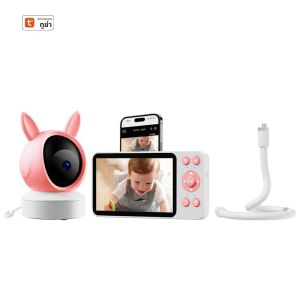 Danmini Smart Baby Monitor Tuya App ควบคุมวิดีโอระยะไกล Intercom หน้าจอสี HD ขนาด 5 นิ้วอินฟราเรด Night Vision จอภาพสําหรับทารก