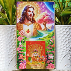 Lịch 2026 Chúa Cha Kích thước: 34x60cm bọc viền vàng kèm bloc 14.5x20.5cm (ĐC)