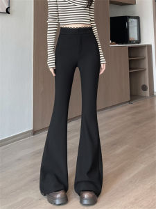 High Waist Fleece Lined Wide Leg Pants Spring Autumn Black Slimming Drapey Lace Waist Micro Flared Trousers Womens Fashion