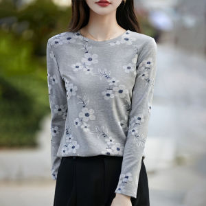 Áo Sơ Mi Cotton Dài Tay Mùa Xuân Cho Nữ Áo Lót Thiết Kế Mới 2025 Áo Chui Đầu Cổ Tròn Dáng Rộng Thường Ngày