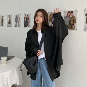 Ladies Ice Silk Drapey Loose Batwing Sleeve Sun Protection Shirt 2025 Shantou Fubao Pure Color Commute Style Long Sleeve Shirt