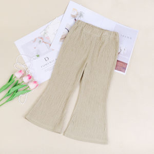 กางเกงขากระดิ่งเด็กหญิงสำหรับฤดูใบไม้ผลิและฤดูร้อนกางเกงขายาวลำลองสำหรับเด็กกางเกงสีล้วนแบบบางแฟชั่นชุดเด็กทรงหลวมใส่ด้านนอกแมทช์ลุคง่าย