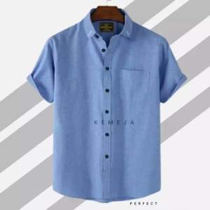 Kemeja Polos Pria Softblue Denim Lengan Pendek Quality Premium