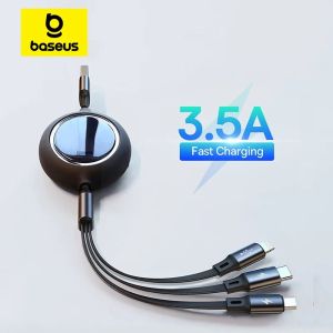 BASEUS | Baseus 3 in 1 Retractable USB Cable for iPhone Charger Fast Wire Charging Cable For Android Phone Type C For Xiaomi Samsung