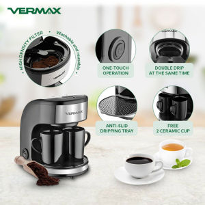 Vermax Potable Drip Coffee Maker 4-Cup Drip Multi-Function Coffee Machine Free Ceramic Cup 2PCS Christmas gift