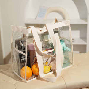 Transparent Beach Bag Travel Waterproof Swimming Toiletries Storage Handbag Large Capacity Single Shoulder Jelly Bag for Women