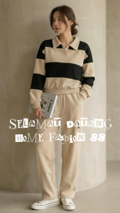 HomeFashion88 – Jiho Sand Match Set #2 Sweater Berkerah Color-Block + Cargo Lounge Pants (1 Set)