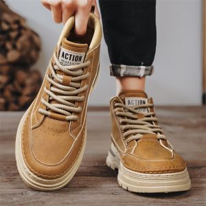 Casual High Top Martin Boots Mens Lightweight Comfortable Inner Heightening Autumn Winter Black Short Boots Leisure Style