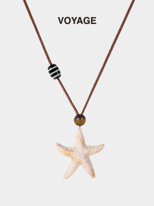 Original Design Long Summer Necklace Womens Beach Outfit Starfish Pendant Tiger Eye Stone Sweater Chain Accessory for Girls