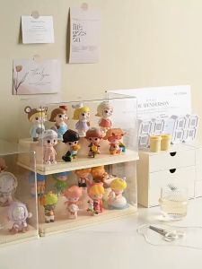 Toy Display Storage Box with Step Transparent Doll Display Storage Cabinet Multi-Layer Organizer Case Rack