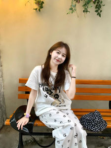 Summer Outfit Korean Style Youthful Casual Sportswear Set Womens Short Sleeve Long Pants Two-Piece Set Cotton round Neck