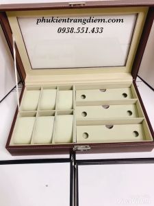 Hộp Đựng Đồng Hồ 6 Chiếc + 3 Mắt Kính Vỏ Da Cao Cấp - Khay Để Đồng Hồ Và Kính Sang Trọng