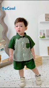 Bộ quần áo trẻ em sơ mi KẺ túi ngực cho bé kiểu Hàn Quốc hàng cộc tay mùa hè 10-27kg MOONHOUSE
