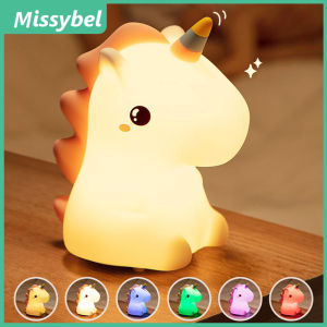 Lovely silicone night light 7-color touch sensing unicorn for children led USB rechargeable cartoon animal unicorn bedroom decoration touch night light gift