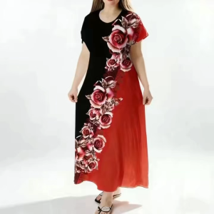 Womens Plus Size Mixi Dress with Vibrant Flower Print Casual Fashion A-Line Daily Summer Skirt Comfortable For Outings L2357