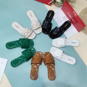 [JY]  New Casual fashion design square toe glossy leather flat sandals for women