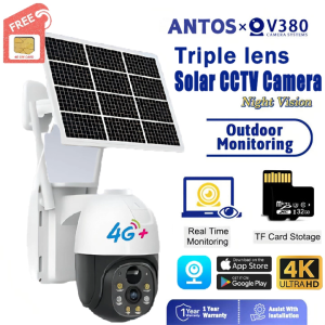 BUY 1 TAKE 1 V380 Pro Solar CCTV Camera No Wifi Need Outdoor 360 Night Vision Alarm Wireless Surveillance With Solar Panel Two-Way Audio Auto Tracking Waterproof IP Security Camera Free 4G Sim Card