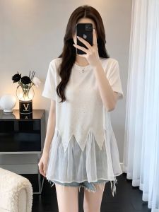 AIYITI | Lace And Rhinestone Decorated Short Sleeve T-Shirt