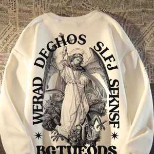 เสื้อยืดแขนยาวผู้ชายสไตล์อเมริกัน High Street Angel Pure สีเข้ม ทรงหลวม แฟชั่นฤดูใบไม้ผลิและฤดูใบไม้ร่วง