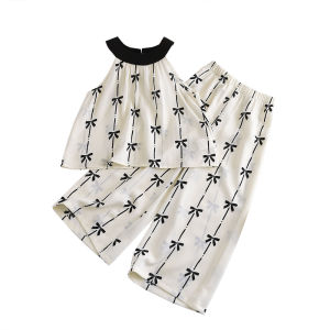 Menoea 4 Để 7 Năm mùa hè cho trẻ em Bộ quần áo Mới Cho bé gái Cung Mới In Ấn cổ treo không tay Tops T-Shirt Và quần ống rộng 2 Mảnh Giản Dị Phù Hợp Với Cô Gái Của quần áo thời trang