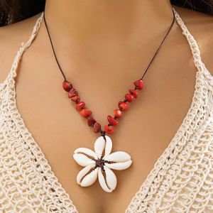 Ingemark Bohemian Big Flower Pendant Pendant Choker Necklace for Women Trendy Red Rope Adjustable Chain Aesthetics Jewelry Gift