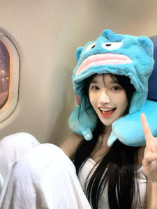 หมอนกันกระแทกทรง U ลายการ์ตูนสุดน่ารักพร้อมหมวกสำหรับเดินทางและนอนพักผ่อนในออฟฟิศจาก Disney สำหรับผู้หญิง