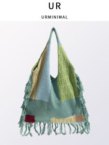 Retro Ethnic Tote Bag Womens Canvas Shoulder Basket Weaving Commuter Holiday Handbag British Style Soft Handle Purse