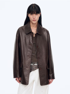 Stylish Retro Leather Jacket Top Layer Cowhide/Oil Wax Goat Skin Fashionable Business Suit Outerwear by Fuzhen