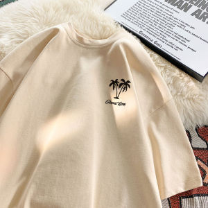 เสื้อยืดคอกลมแขนสั้นผ้าฝ้ายแท้สไตล์อเมริกันสำหรับผู้ชาย ทรงพื้นฐาน ทรงหลวม ระบายอากาศได้ดี แฟชั่นฤดูร้อน