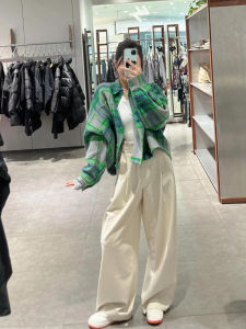 Áo Sơ Mi Nữ Tay Dài Dáng Rộng Ngắn Kẻ Sọc Xanh Xuân Thu Thiết Kế Cổ Bẻ Thường Chất Liệu Khác Cổ Tròn Thường Ngày