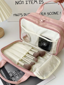 Womens Large Capacity Waterproof Travel Makeup Bag Portable Handheld Cosmetic Brush Storage Bag Organizer Fashionable PU Material