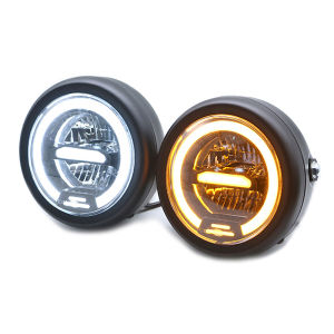 Universal 6.5 Inch Motorcycle LED Headlight Retro Black motorcycle Head Lamp Brackets Vintage Scooter Round Headlamp Motorcycle Modified Front led Headlight Cafe Racer 12V