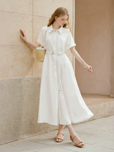 XIANGYING | Đầm Định Hình Eo Phong Cách Pháp Chất Liệu Vải Linen