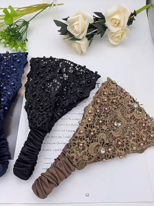 1 PCS Hollow Headband Wide Edge Compression Headband Pearl Lace Embroidered Hair Band Breathable Comfortable Hair Cover