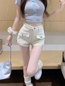Quần Short Denim Cạp Cao Ôm Vừa Vặn Cho Nữ Mùa Hè Phong Cách Mới Quần Jeans Ngắn Thẳng Cạp Cao Quần Bó Phong Cách Đường Phố