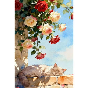 Kayou | Paint By Numbers Kit for Adults Beginner 40X50CM Cat Under Rose DIY Canvas Painting Home Wall Decor Art Craft Gift