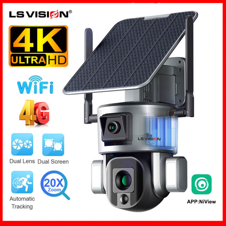 4K 8MP 4G/WIFI Dual Lens Solar CCTV Camera 20X Optical Zoom Wireless IP66  Waterproof Full Color Night Vision Humanoid Automatic Tracking Dual Linkage 