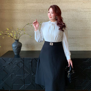 GLEC | Large Size French Vintage Elegance Fashionable Stand Collar Panelled Dress