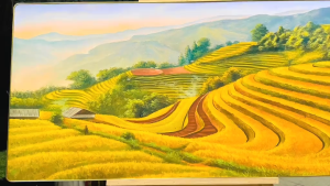 (HÌNH THẬT) Tranh treo tường ruộng bậc thang phong cảnh thiên nhiên trang trí decor kèm đinh