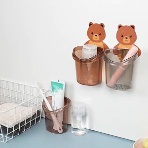 Cốc gấu dán tường đựng bàn chải đánh răng cốc gấu nâu đựng kem đánh răng Cindyhome Y