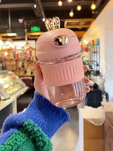 Bình Nước Thủy Tinh Kiểu Dáng Hình Tai Thỏ Dễ Thương Kèm ống Hút Tiện Lợi Bình Nước Cho Bé