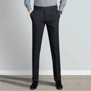 ROMON | Loose Casual Mens Business Pants Spring New Style Iron-Free Long Trousers Straight Leg Polyester Viscose Spandex Blend