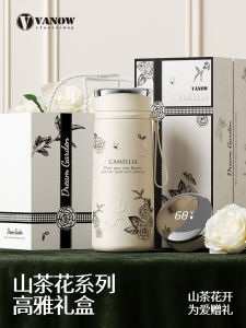 Vanow Camellia Insulated Ceramic Cup Womens High Aesthetic Birthday Gift Box 460ml Stainless Steel Inner Vessel Leakproof