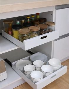 Kitchen cabinet pull out dish & bowl rack / multi-function pull out basket / almari tarik rail rak dapur