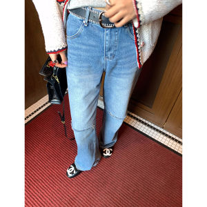 Slender Design Sense Niche High Waist Wide Leg Pants Straight Cut Pant Jean Womens Fashion Casual High Wear Resistant
